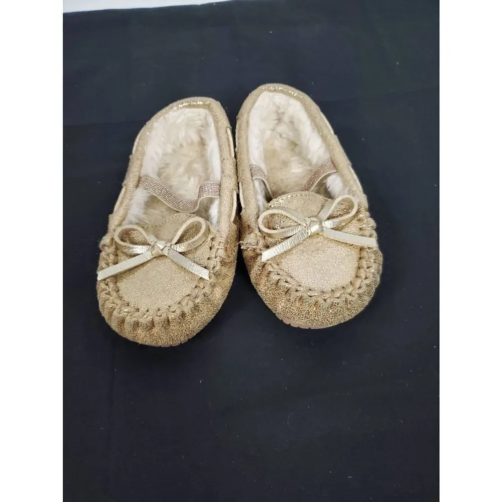 Toddler Girls s (5-6), Fuzzy Gold Glitter Slip-on Shoes